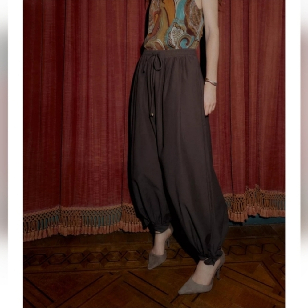 Zara Balloon Pants Bow Brown Size M L - Picture 8 of 15